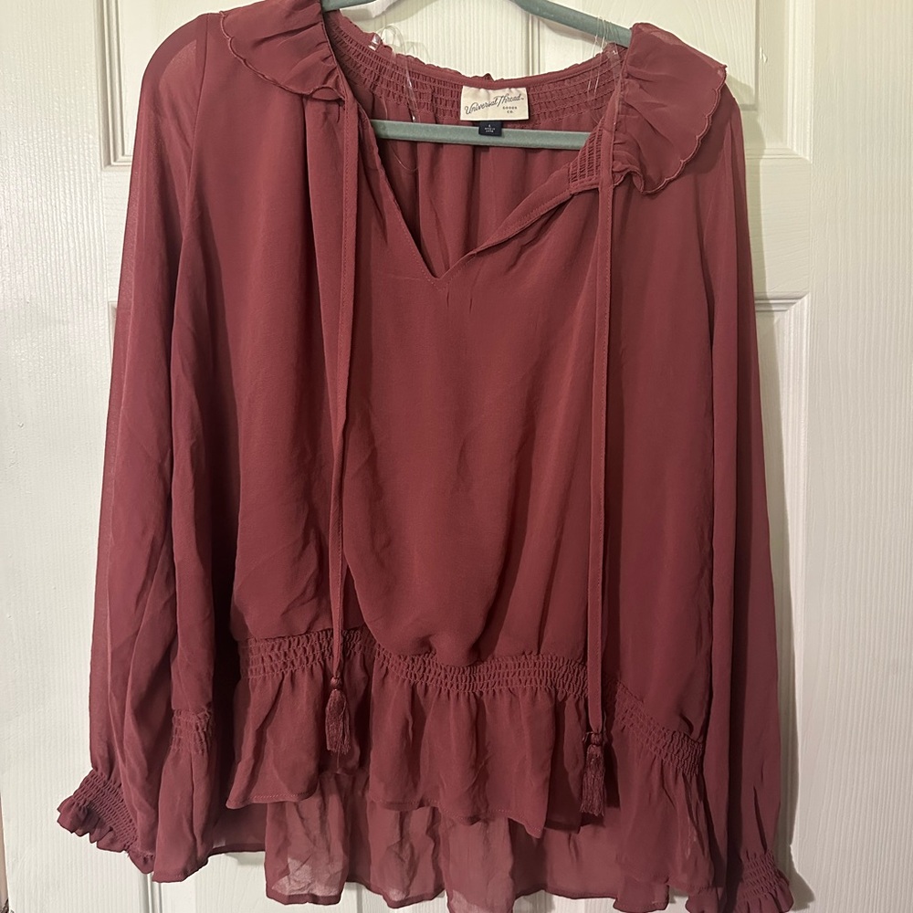 Universal Thread Red Ruffled Blouse with Tie Front NWOT